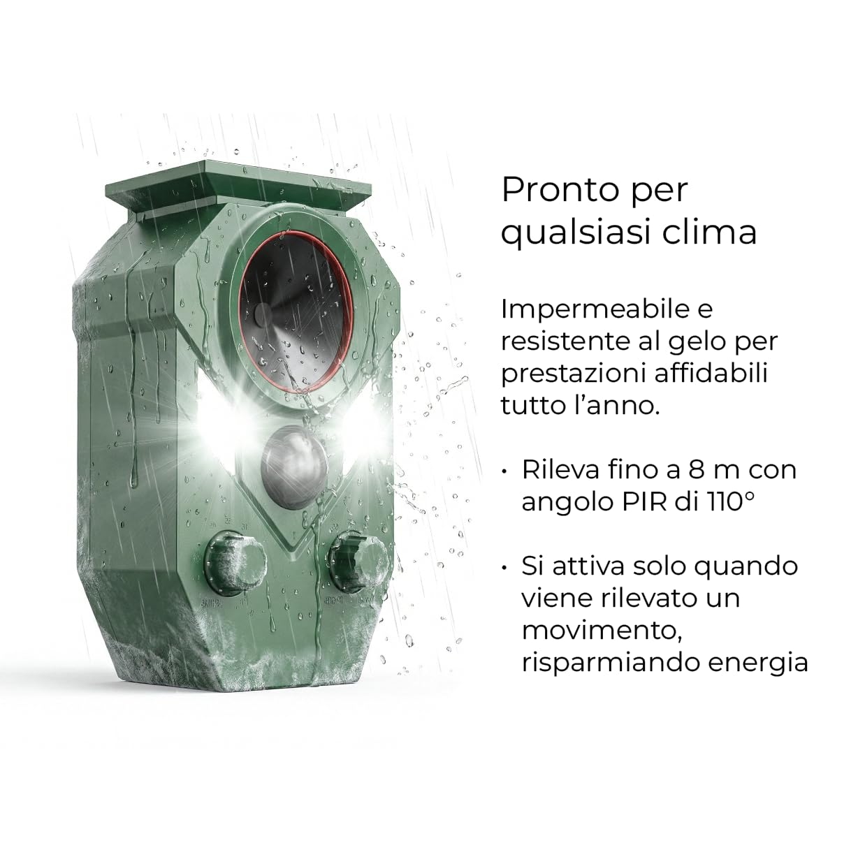 Dissuasore per gatti | Dissuasore a ultrasuoni per gatti, volpi, topie e piccioni con sensore di movimento, alimentato a energia solare e ricaricabile tramite USB-C | 3 mesi di protezione per carica