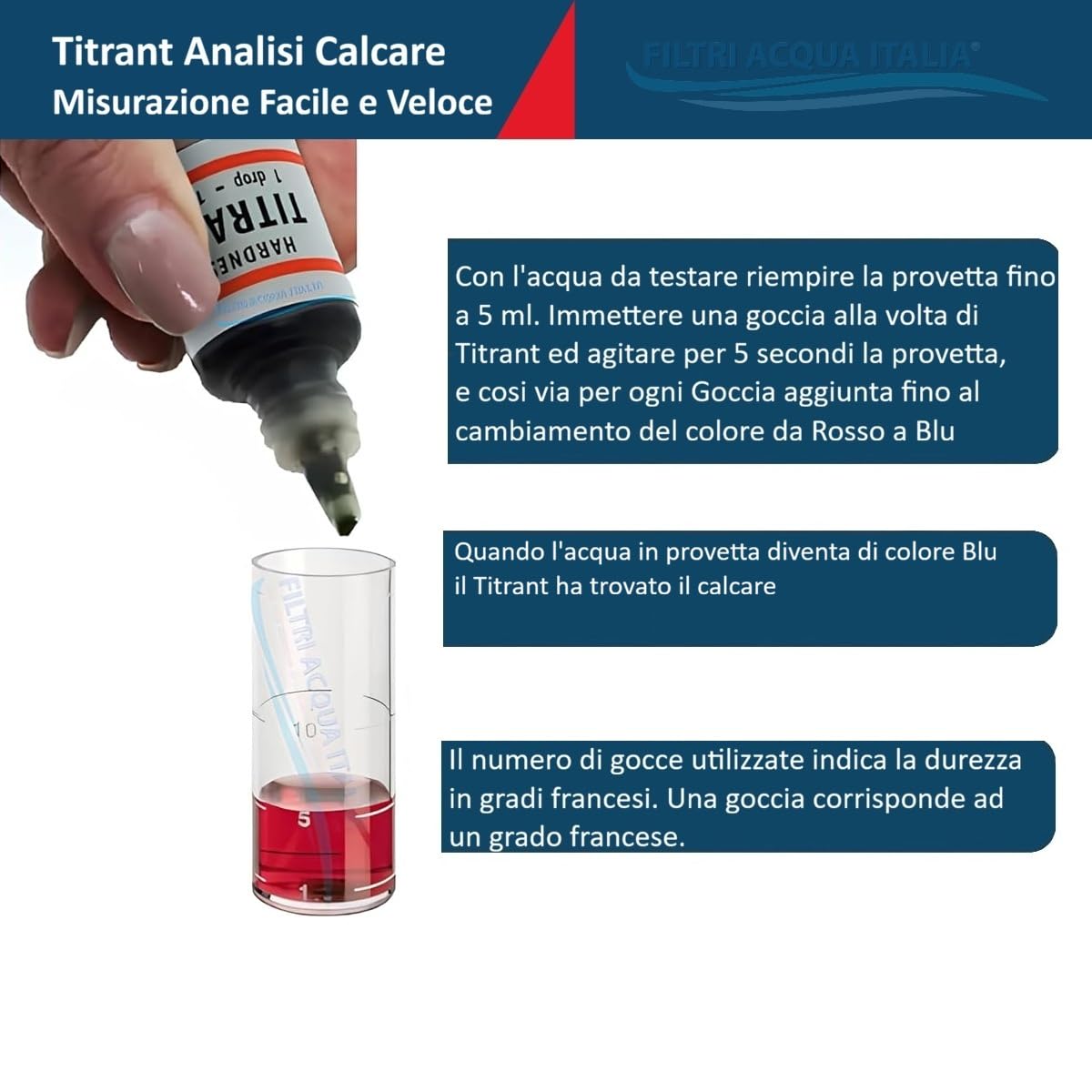 Titrant Set 4 Pezzi Kit Analisi Durezza Acqua (Gradi Francesi) per Misurare Calcare
