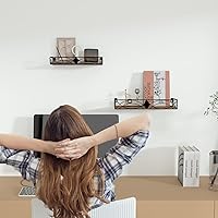 Vista 6 de MEBRUDY Juego de 2 estantes flotantes, estantes de pared rústicos con estilo rómbico para sala de estar, dormitorio, baño, cocina