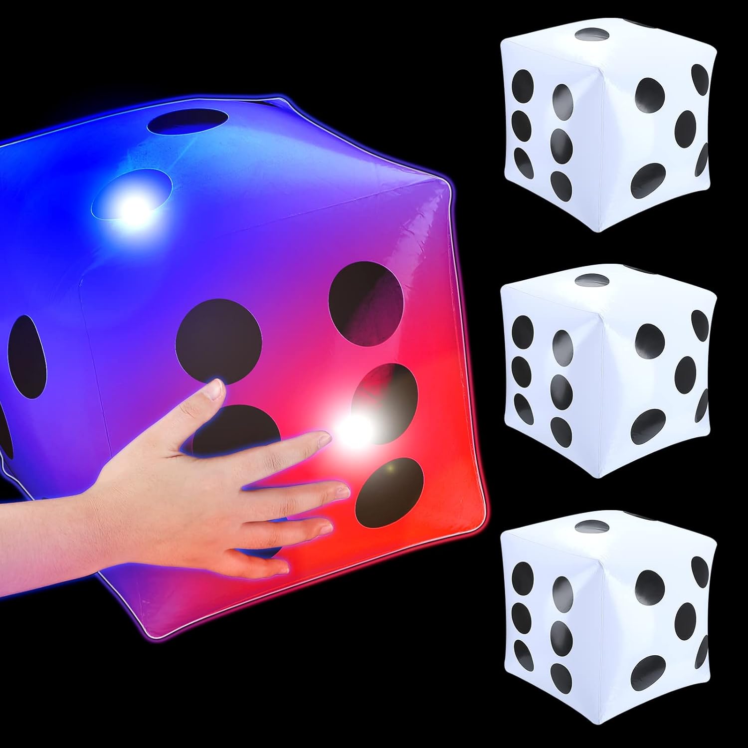3 Pack Light up LED Jumbo Inflatable Dice Outdoor Fun