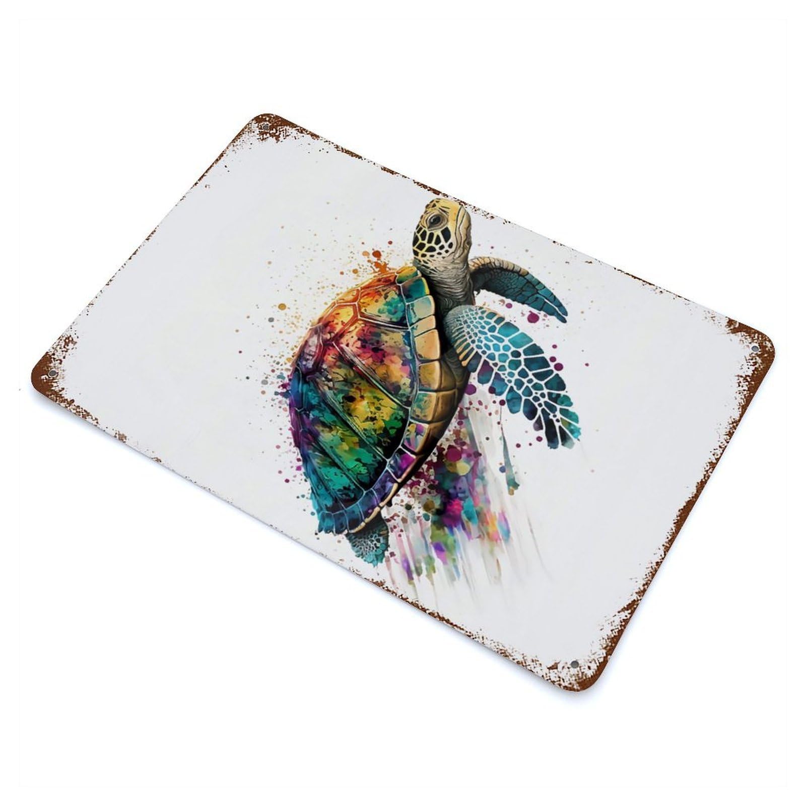 Colourful Turtle Rusty Metal Tin Sign 11.8"x7.9", Ideal for Farmhouse, Kitchen And Entryway Decor