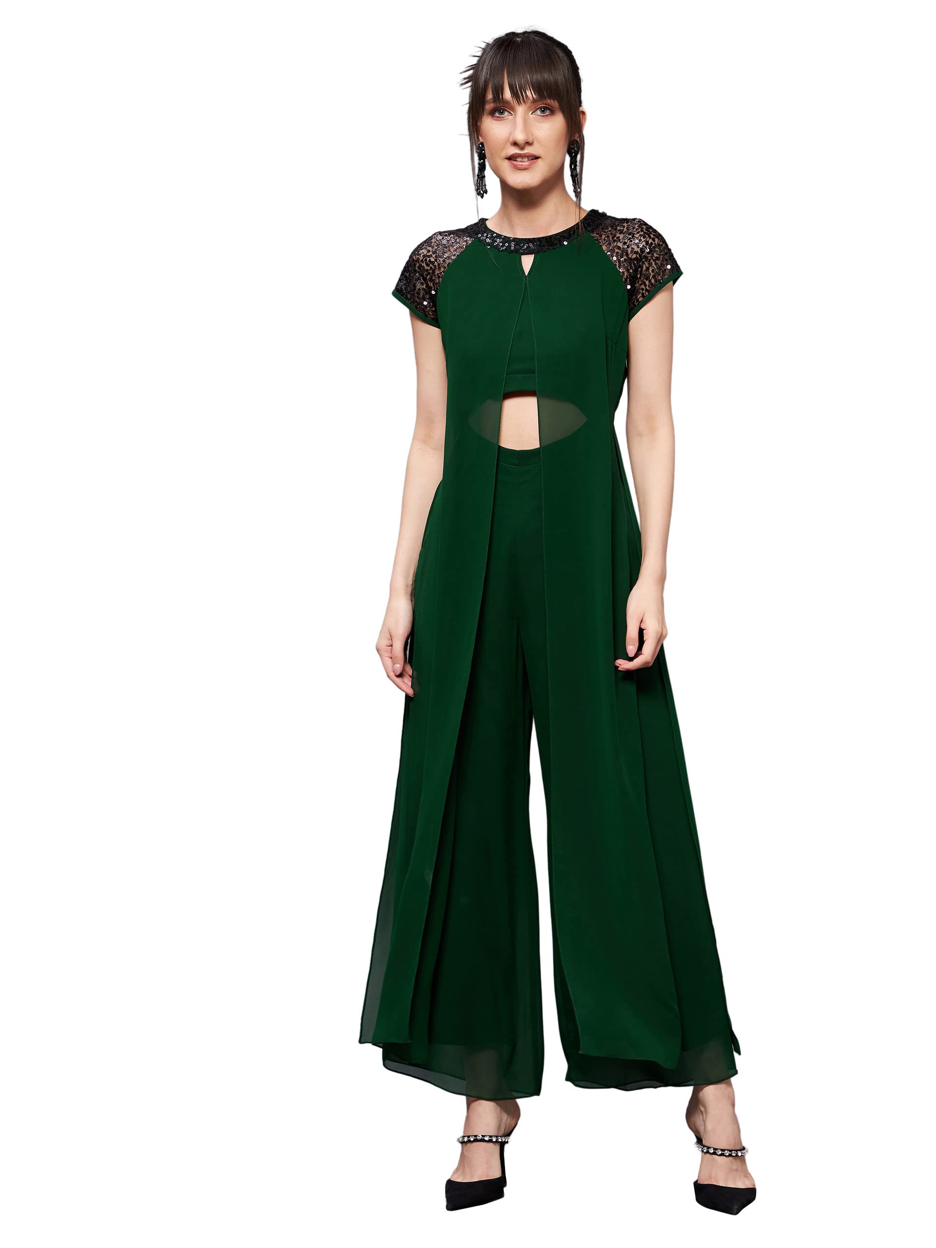 miss chase Women's Wine Solid Regular Length Round Neck Short Sleeves Embellished Jumpsuit-picture-11