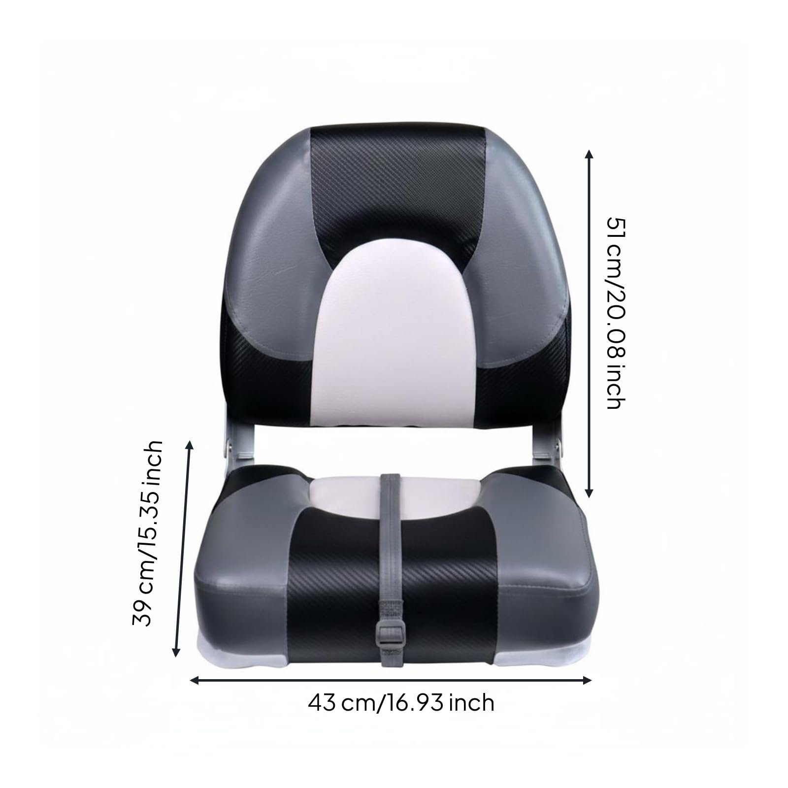 Sedile Barca Pieghevole Sedia Marina Low Back Seduta Imbarcazione Poltroncina Nautica con Design Compatto Schienale Imbottito Rivestimento in Pelle Pu, Nero