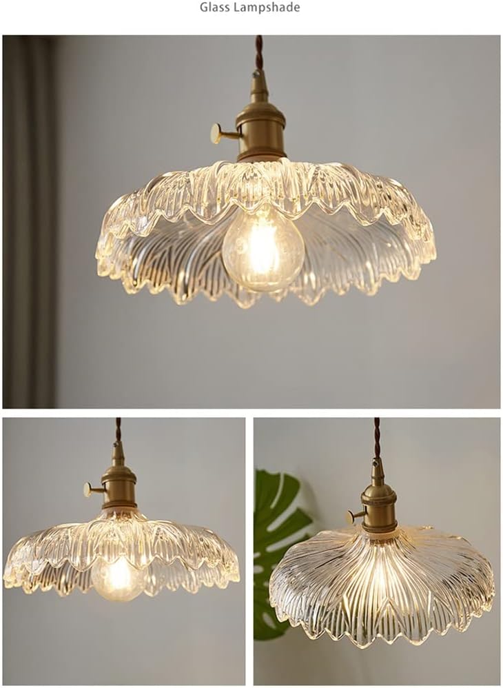 Glass Lampshade Brass Lamp Holder Adjustable Height Soft Light Suitable for Restaurant Bar Counter (Size: 25 * 8 cm) (Size : Transparent Glass 25cm)