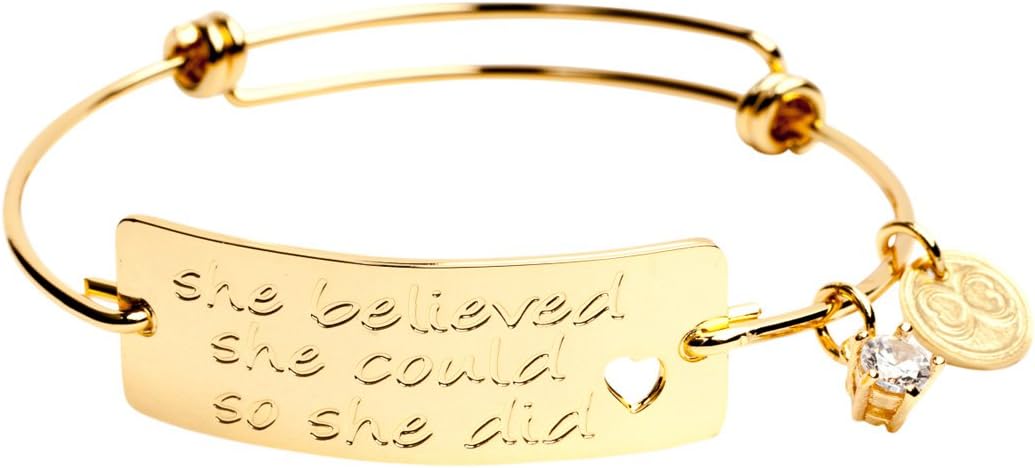 Expandable Inspirational Stackable Charm Bracelet “She Believed She Could So She Did"