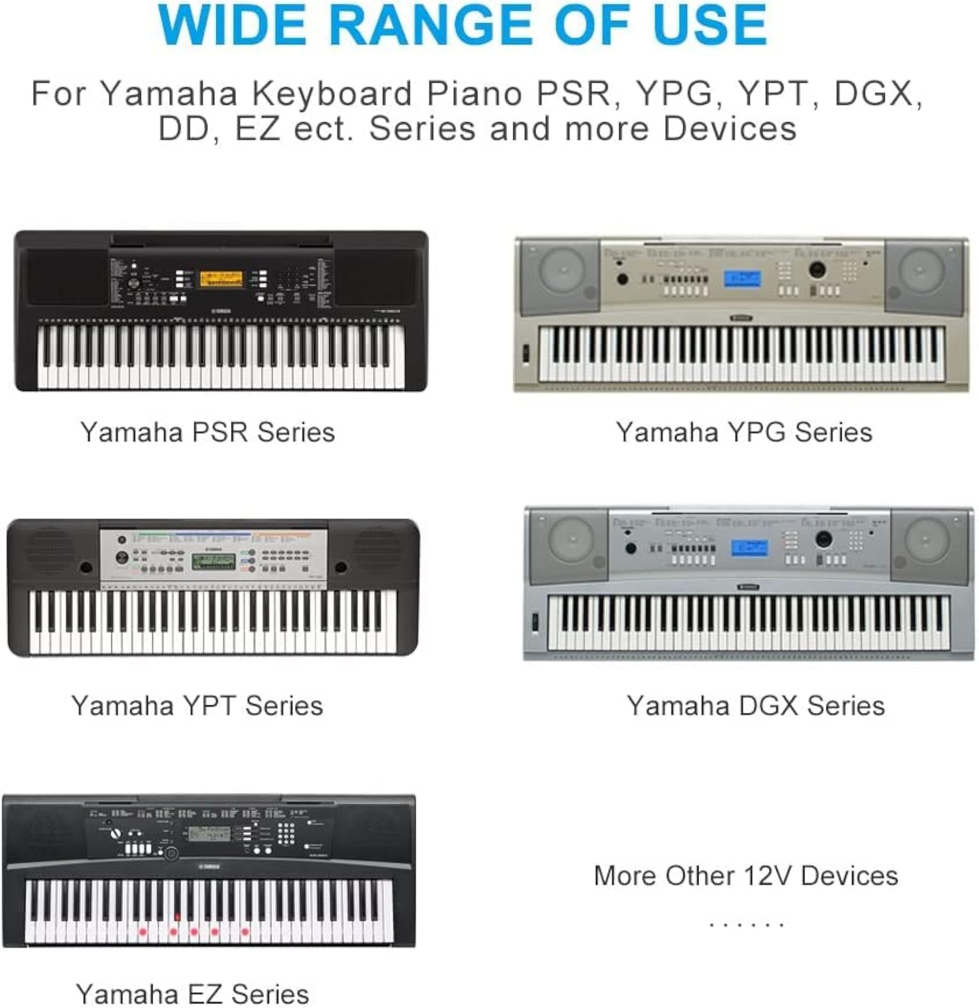 Adaptor Power Supply Cord for Synthesizers and Keyboards