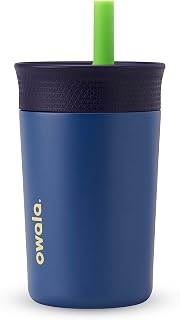 Owala Kids Insulated Stainless Steel Tumbler 12oz Spill Resistant Straw, Easy Clean Kids Water Bottle, Navy Blue, Travel Friendly