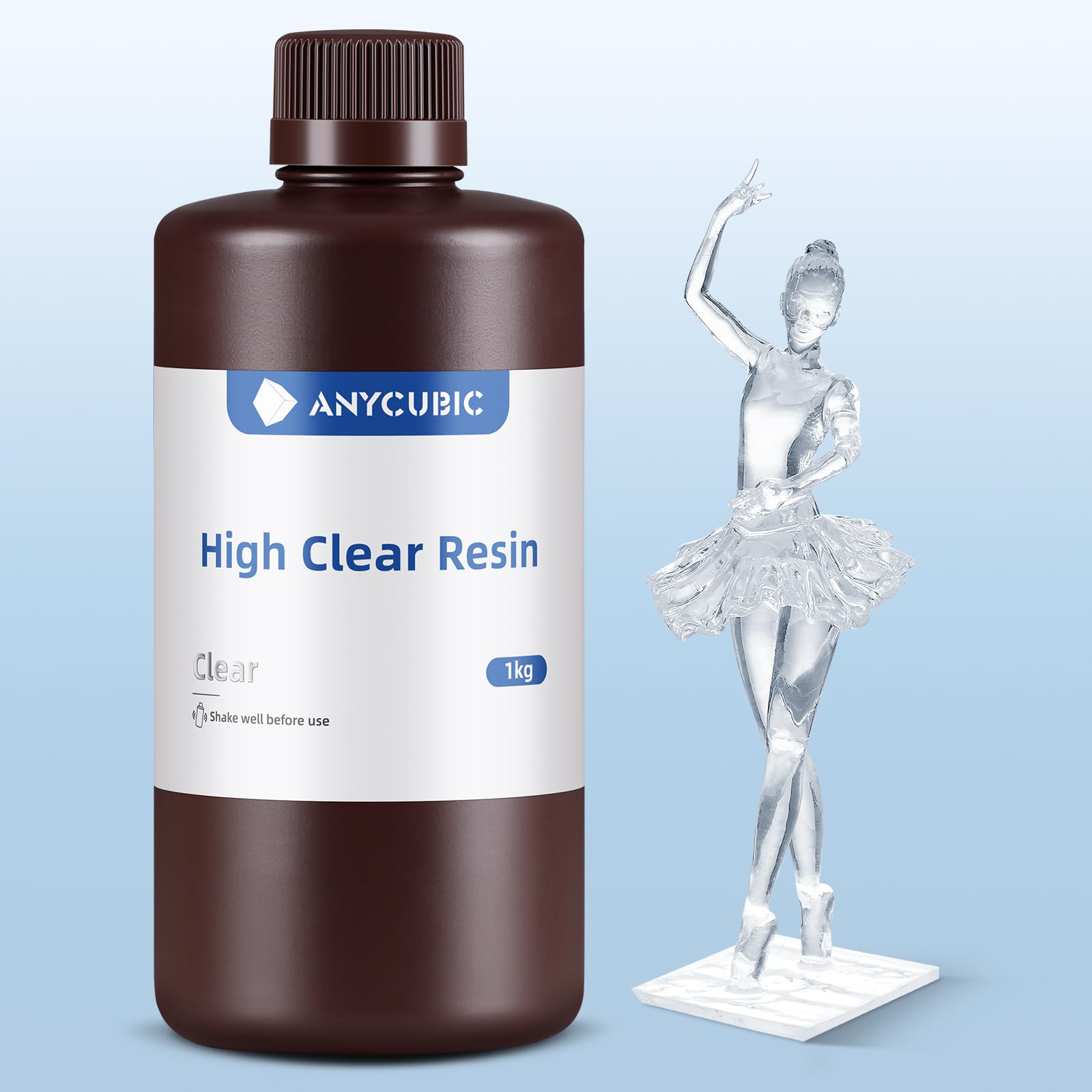 ANYCUBIC High Clear 3D Printer Resin, Resist Yellowing, Highly Transparent, Tough and Resilient, Low Odor Resin, Widely Compatible for All LCD/DLP Resin 3D Printers (High Clear, 1kg)