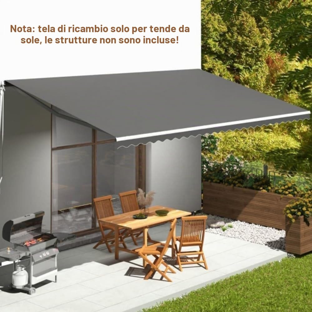 Tendone Parasole In Tela, Panno Di Ricambio Per Tenda Da Sole 300x250/400x350/500x350cm Telo Per Tenda Da Sole Retrattile, Tessuto Per Tende Da Sole In Poliestere Impermeabile(Stripe,3x2.5m/9.8x8.2ft)