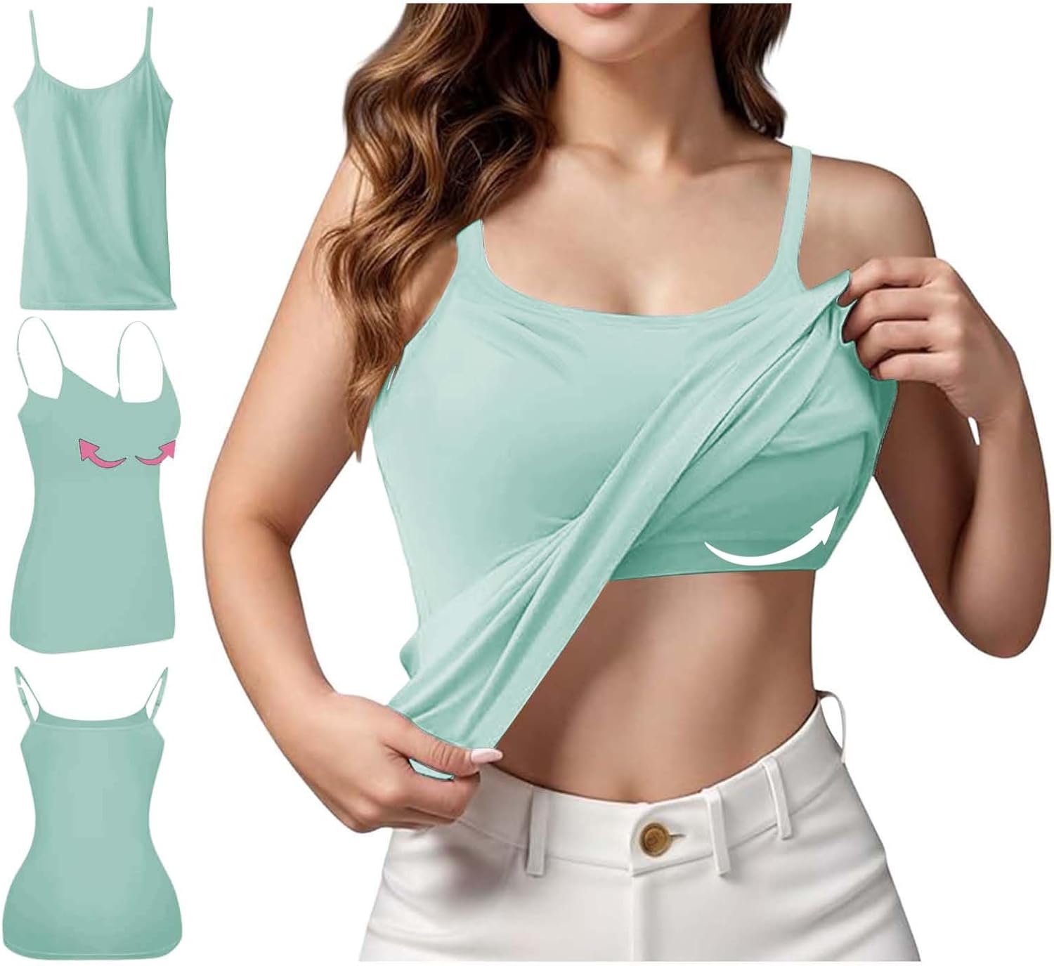 Built in Bra Tank Tops for Women 2024 Summer Casual Adjustable Spaghetti Strap Camisole Plus Size Cotton Workout Top