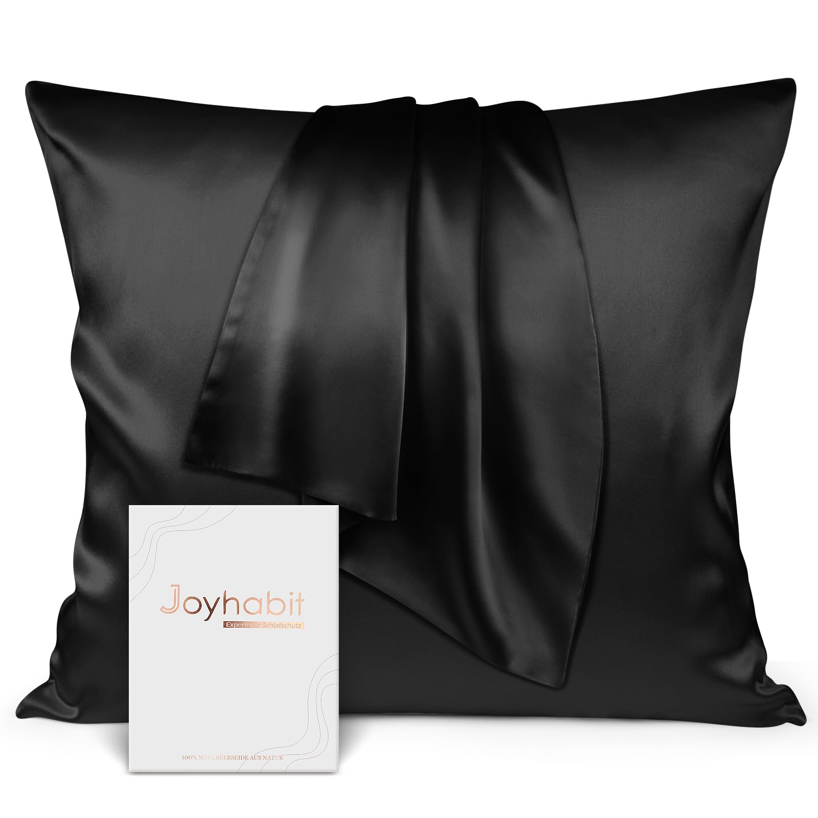 Joyhabit Seidenkissenbezug 80x80, Schwarz, 16MM Silk Pillowcase aus 100% Bio Maulbeerseide, Super für den Schutz der Haarqualität und der Haut