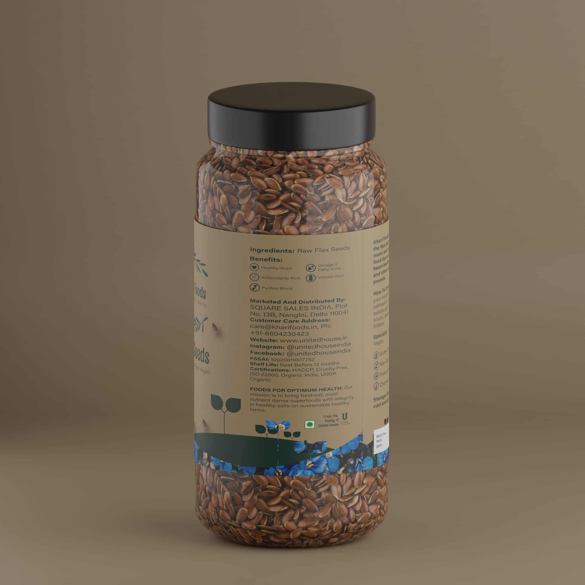 Khari Foods Organic Flax Seeds 500g, Fat Loss, Omega 3 & Anti-oxidants Rich, Gluten Free (500g) 1