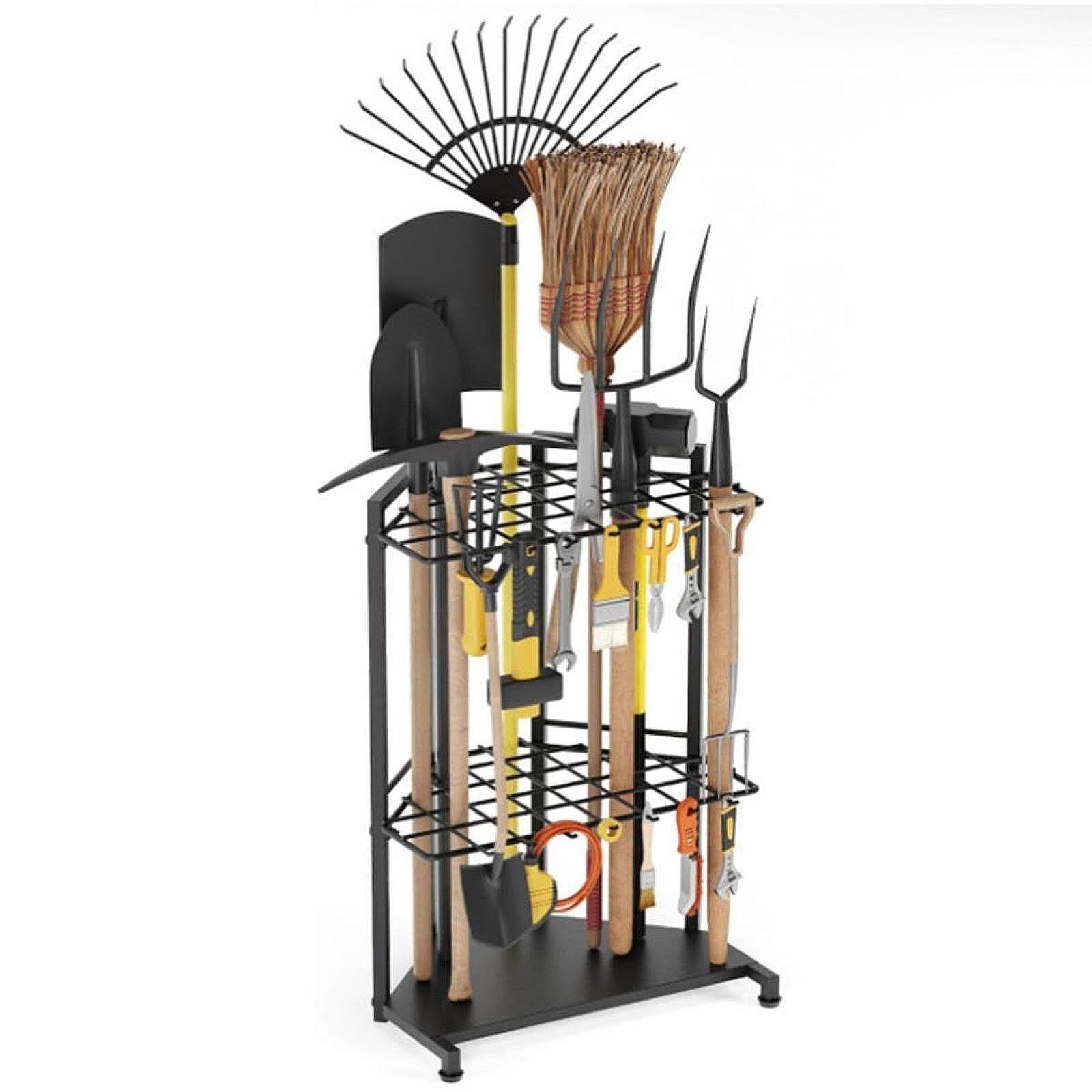 Soporte Metálico Para Herramientas De Jardín | soporte robusto, tres niveles, capacidad para herramientas largas, ideal para garaje