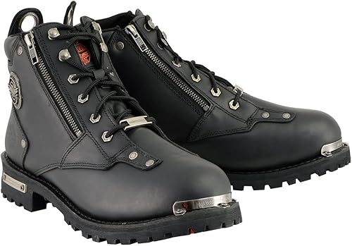 Milwaukee Leather MBM103 - Botas de motocicleta con cordones de cuero negro para hombre, con doble entrada de cremallera lateral - 9.5