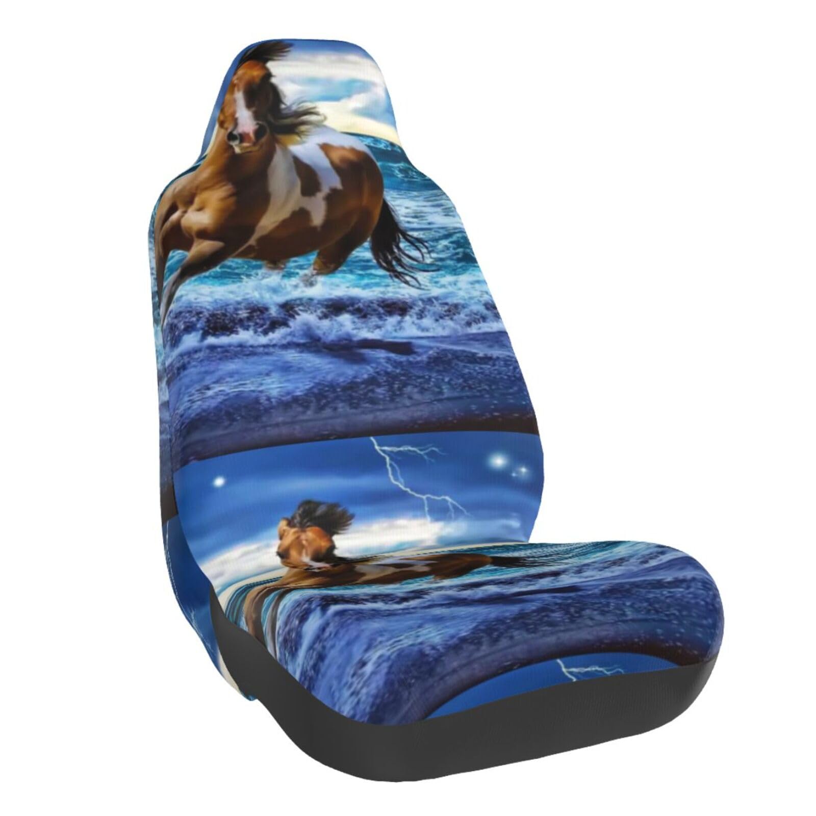 Housse de siège de voiture universelle avant motif cheval impression 3D - 6