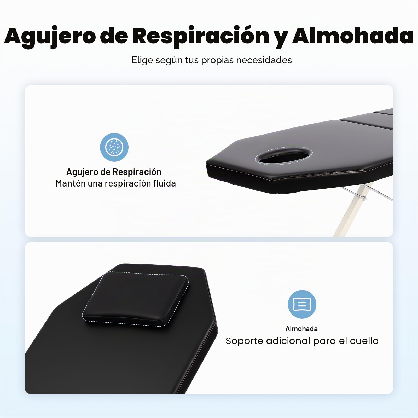 Camilla de masaje móvil plegable, cama de masaje de 3 zonas, ángulo ajustable del respaldo y de los pies de la cama, mesa de masaje, amplia con reposacabezas, color negro