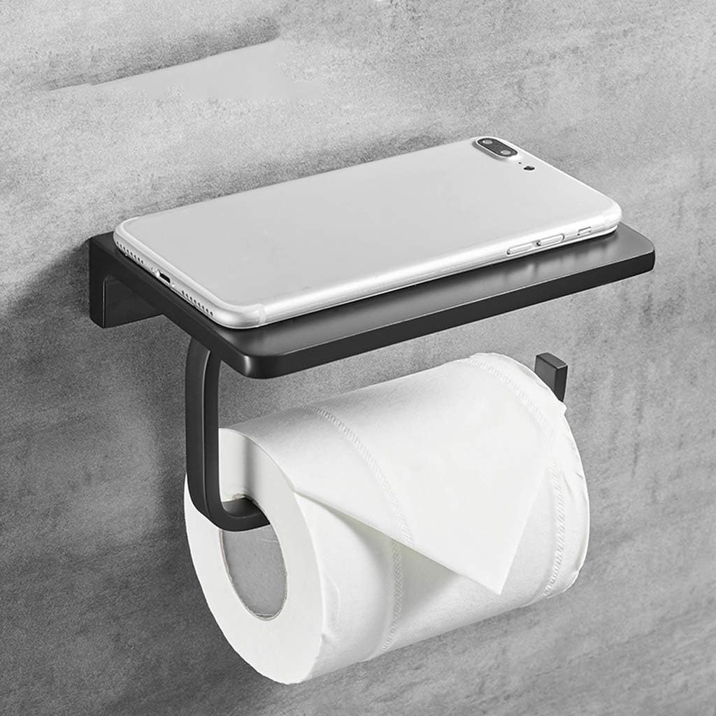 Uchwyt na papier toaletowy z półką, aluminiowy uchwyt ręczniki papierowe Space(Black)