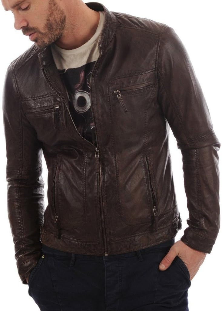Slim Fit Stylish Men Biker Motorcycle Zipper Casual Leather Jacket KL672