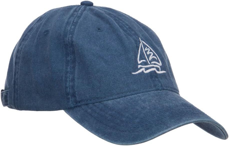 Sailboat and Wave Embroidered Pigment Dyed Cap