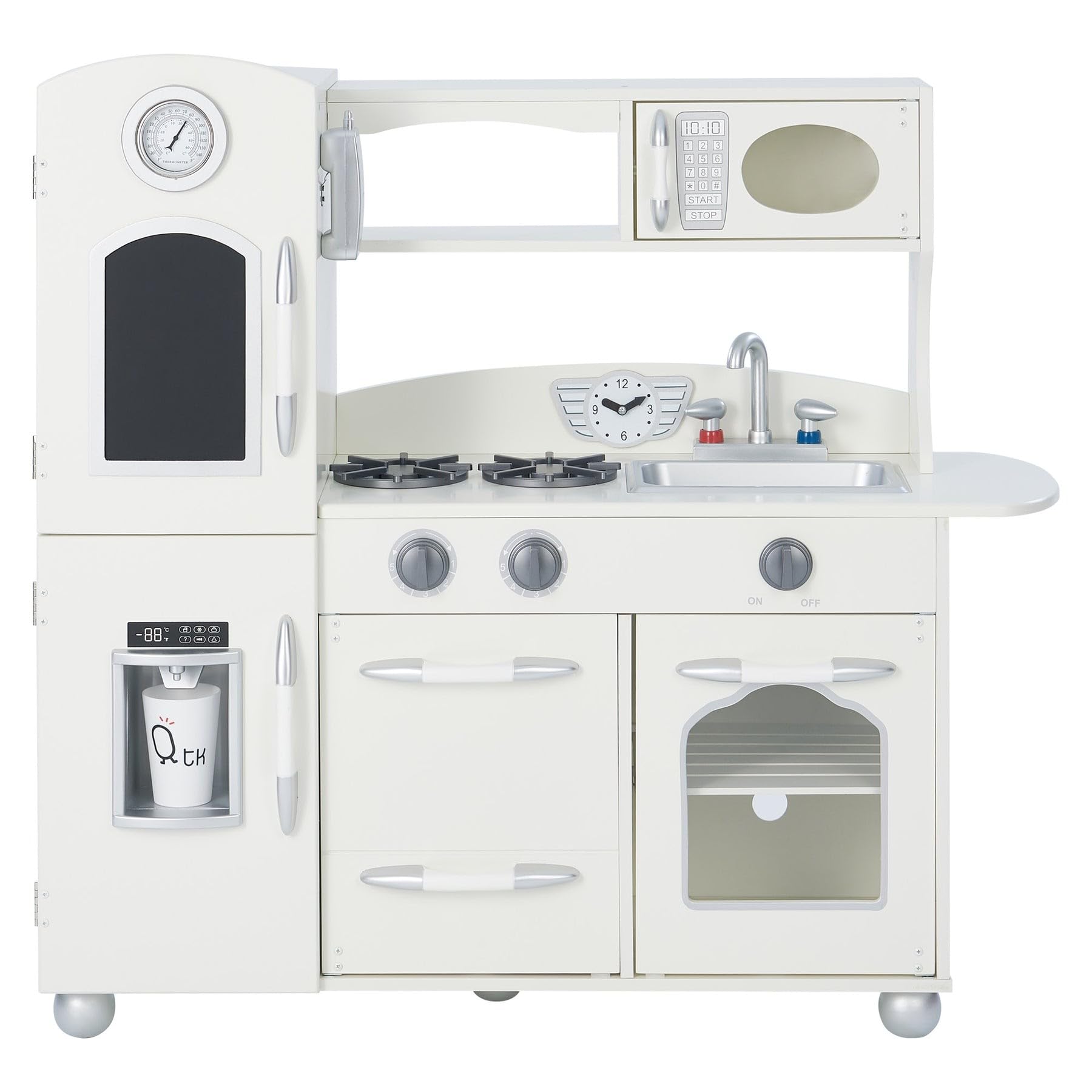 Teamson Kids Wooden Play Kitchen Toy Kitchen Playset Large Pretend Play Kitchen with Interactive Role Play Ice Maker, Microwave and Oven Westchester