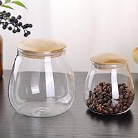 Vista 6 de WHJY Recipiente de almacenamiento de vidrio transparente de 13 onzas con tapa hermética de bambú, pequeño y moderno tarro decorativo redondo
