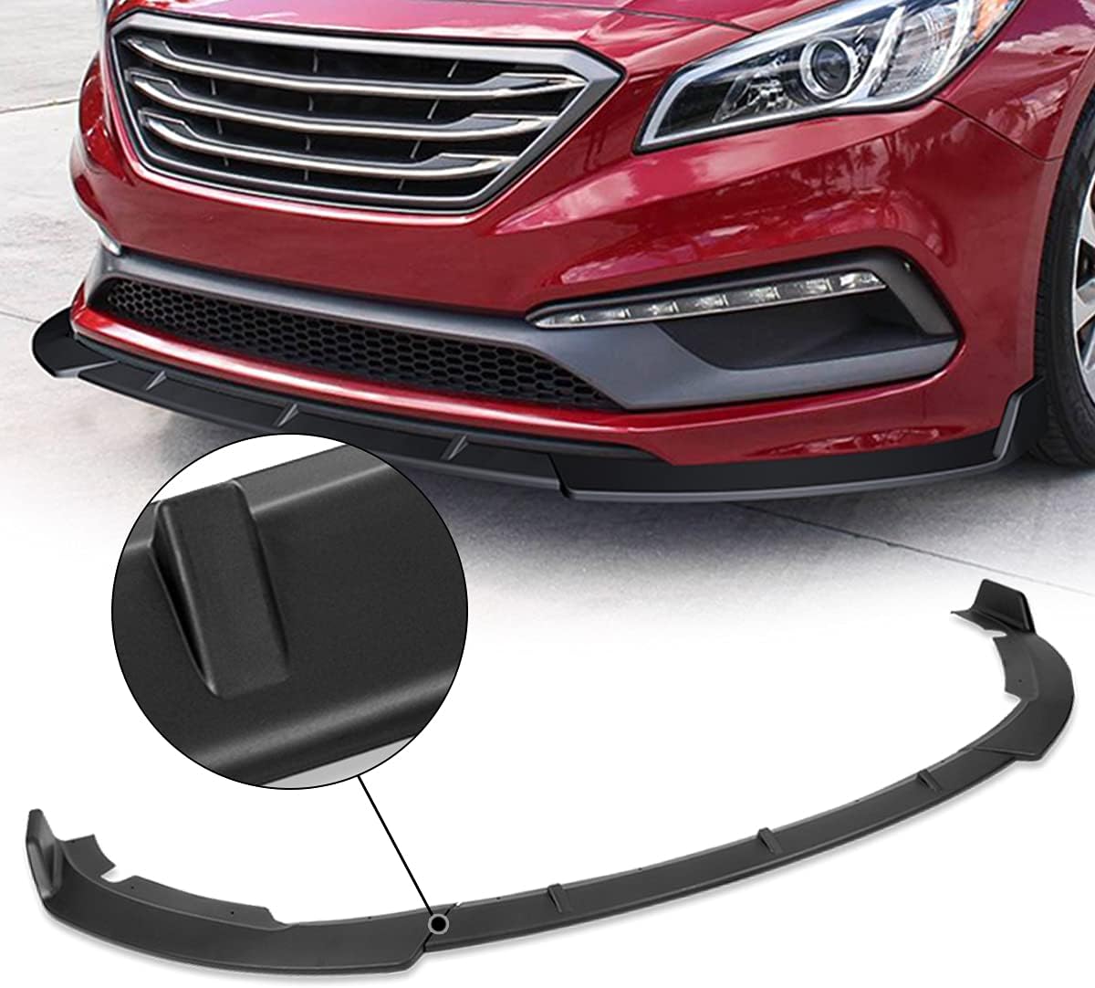 Auto Dynasty 3Pcs STP-Style Car Front Bumper Lip Spoiler Wing Body Kit Compatible with Sonata 15-17, Matte Black
