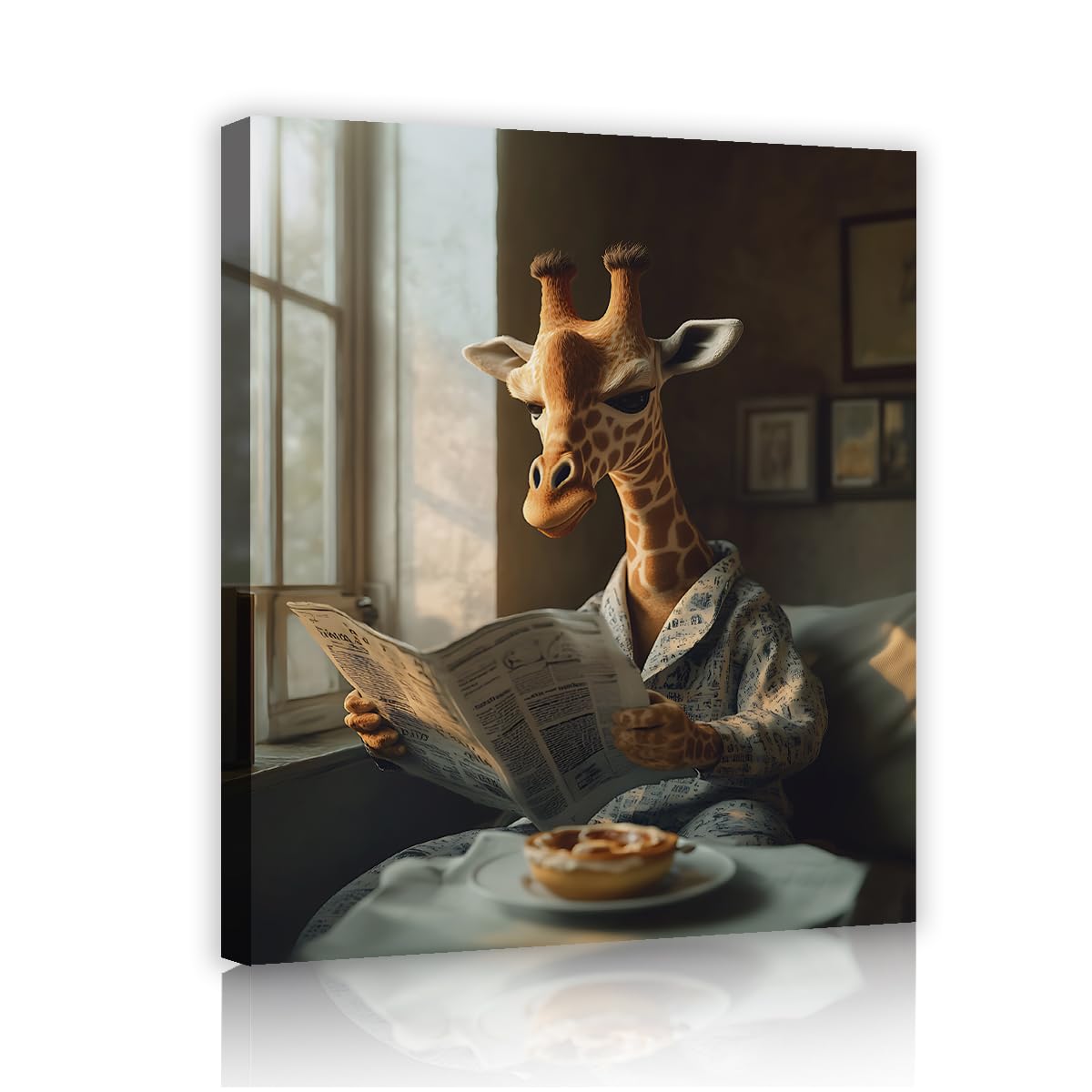 Przytulne sceny wewnętrzne surrealistyczne plakaty fantazyjne ilustracje ścienne z żyrafami ciepłe i zabawne płótno ze zwierzętami w stylu vintage do nauki w salonie rama wewnętrzna 45 x 60 cm