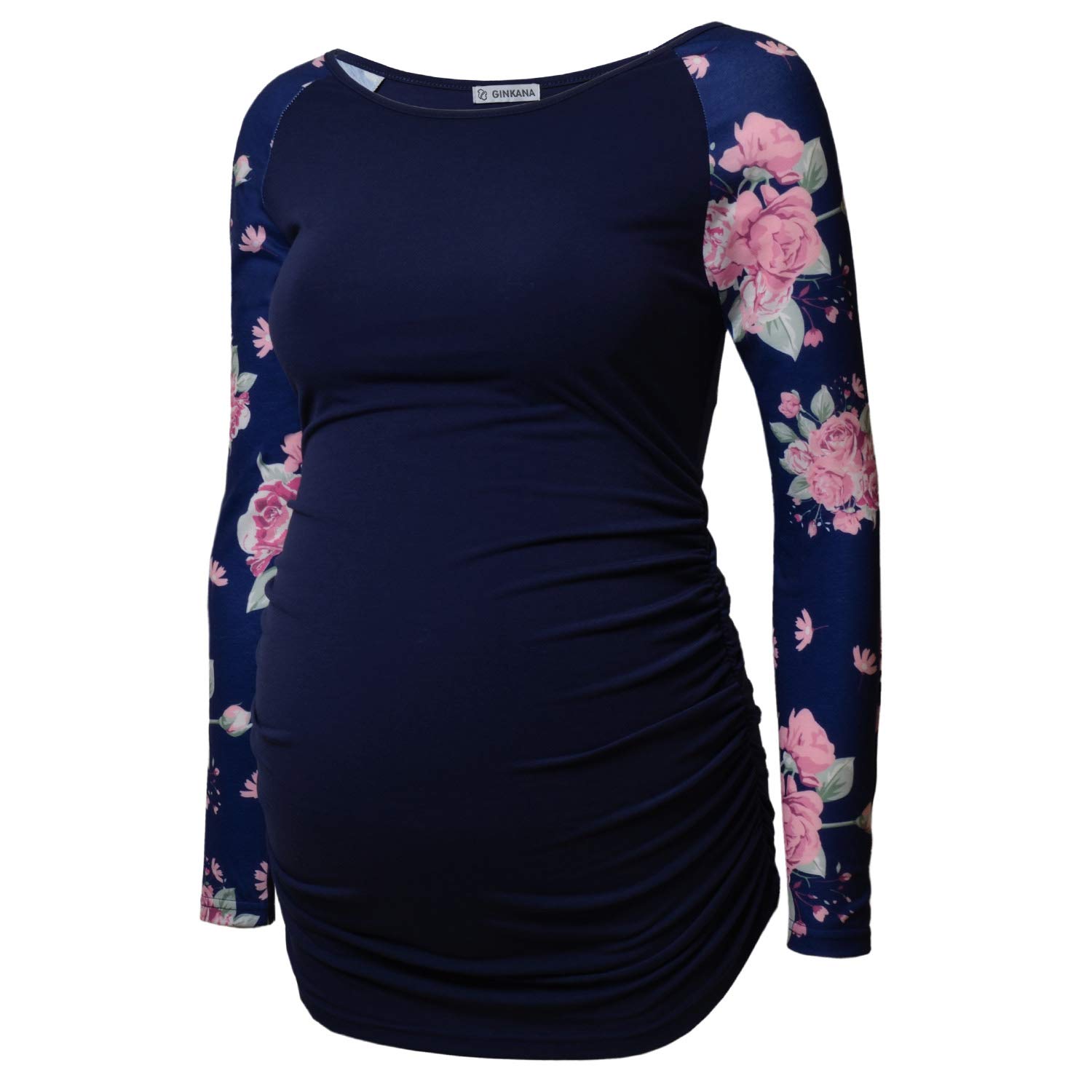 Women's Baseball Crew Neck Flower Raglan Sleeve Maternity T-Shirt Top Pregnancy Shirt