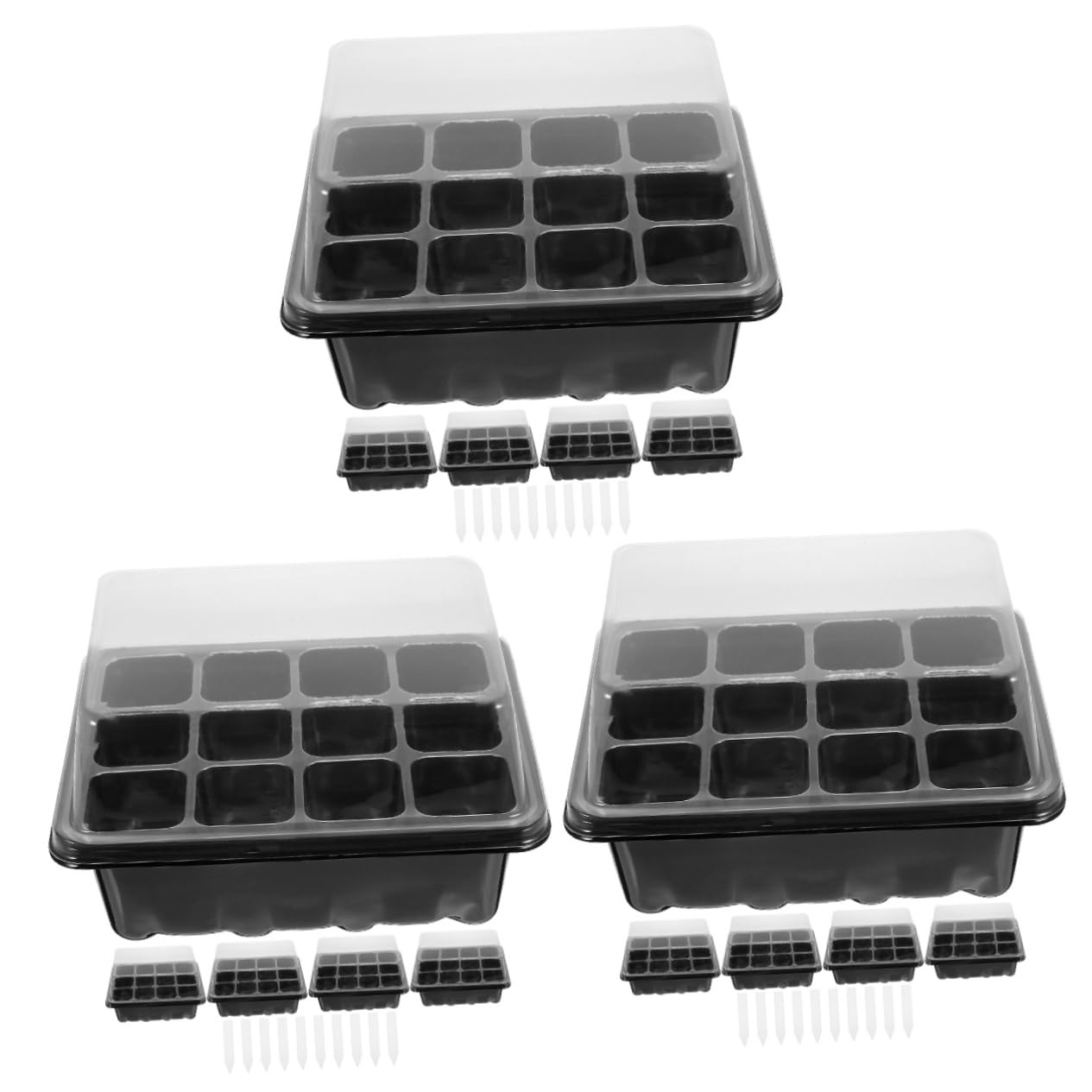 INOOMP 3juegos Bandejas De Germinación De Huecos para Invernadero Kit De Inicio De Semillas Etiquetas para Plantas para Flores Verduras y Plántulas