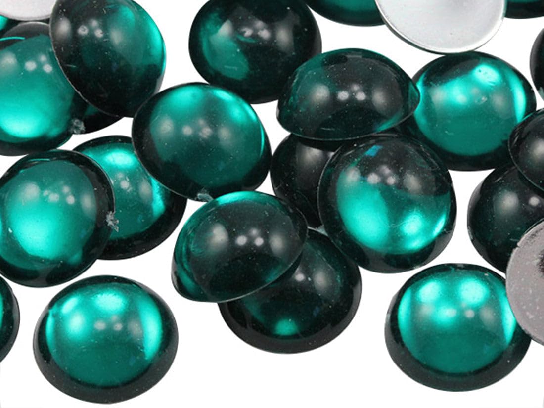 Allstarco Green Emerald .Md2 11Mm Flat Back Acrylic Round Cabochons Plastic Pearl Gems For Jewelry Making Costume Making Cosplay Jewels Embelishments - 50 Pieces