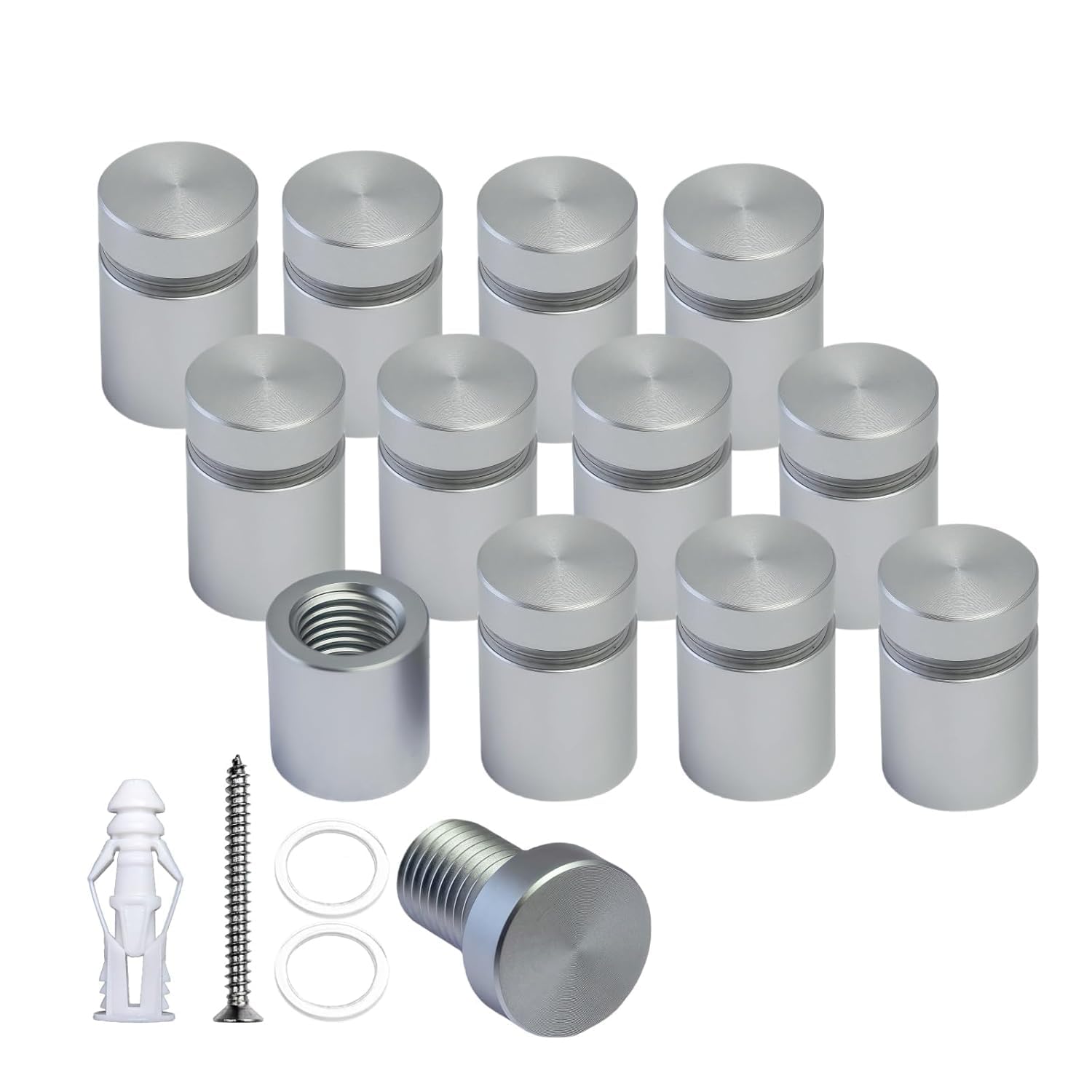 Kenshire Satin Chrome Anodized 12Pcs Aluminum Solid Sign Standoff Screws For Acrylic Advertising Screw Wall Fixing Standoffs Mounts Glass Display Signs 1/2” X 1/2” Inch 12X12mm( Color)