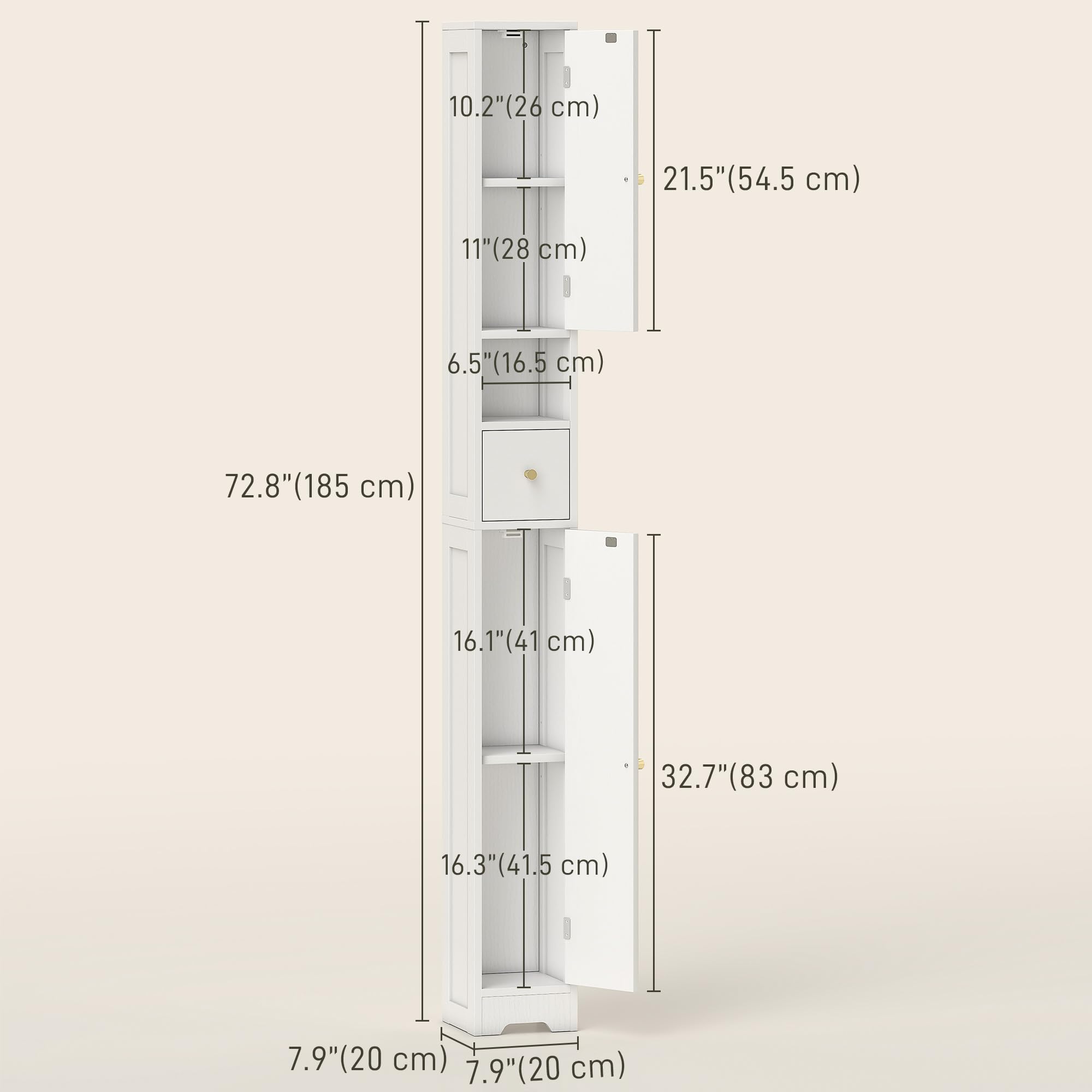 HOMCOM Tall Bathroom Cabinet, Modern Slim Bathroom Storage with Arched Doors, Drawer and Open Shelf, Narrow Storage with Adjustable Shelves, White - 3