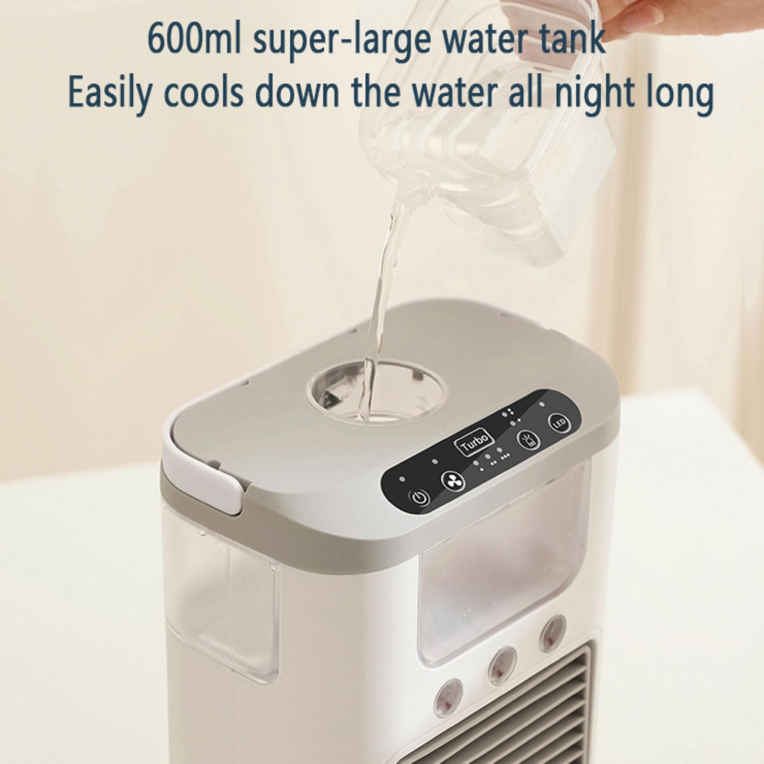 Condizionatore Portatile Silenzioso con 600ml Mini Climatizzatore Evaporativo Ventilatore con 3 Velocità Raffreddatore D'aria Luci LED & Risparmio EnergeticoIdeale Ventilatore Aria Fredda per Ufficio