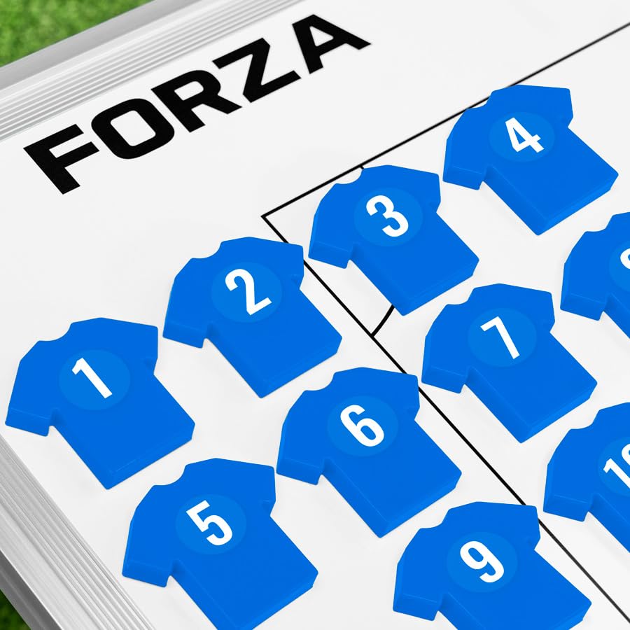 FORZA T-Shirt Coaching Magnets – Set of 11 Magnetic Player Markers with Number Stickers – Compatible with All FORZA Coaching Boards – Ideal for Football Coaches & Managers (Blue)