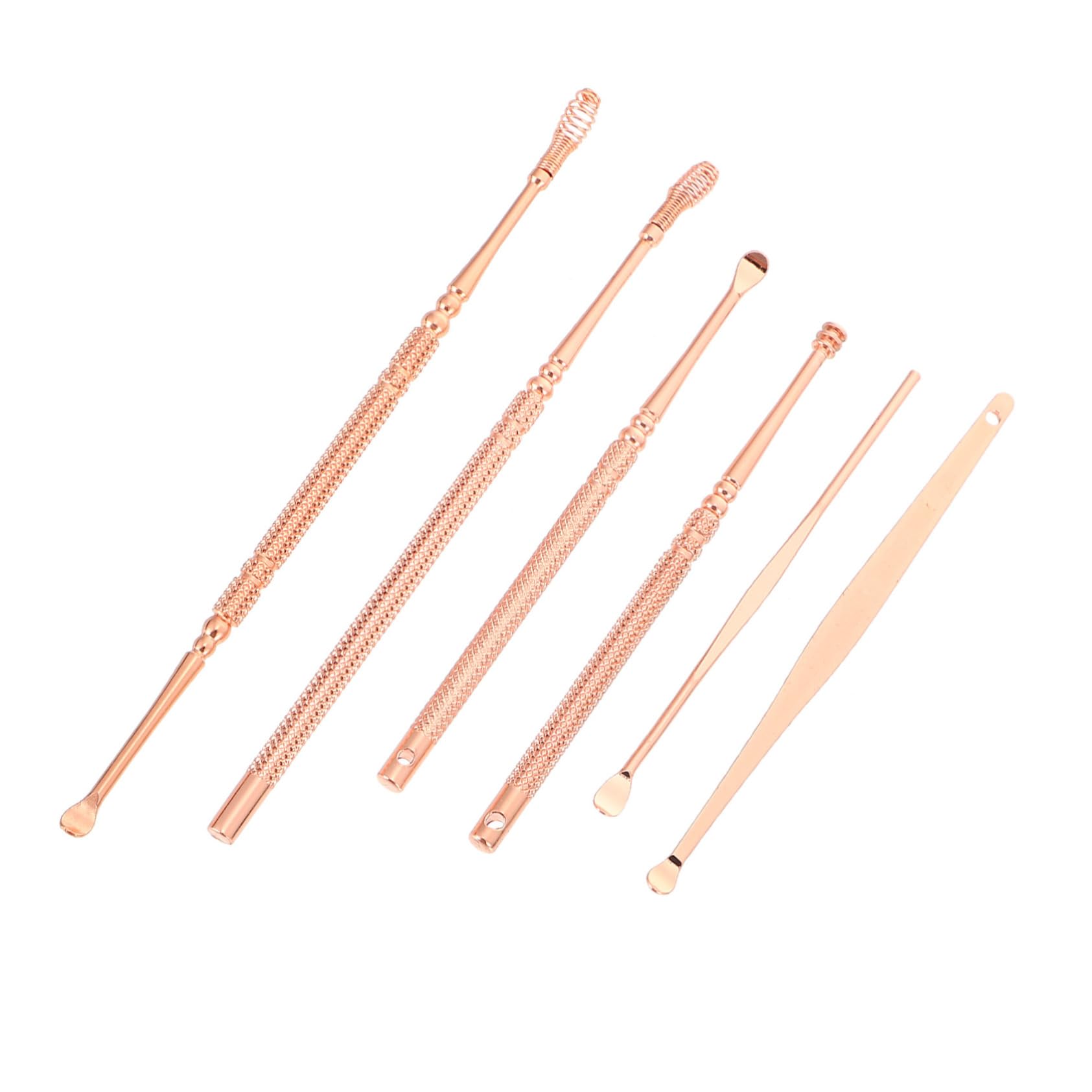 SEWOART Mini Earwax Remover Set 6pc Rose Gold Ear Cleaning Spoons for Dry Oily Earwax Removal Spiral Decompressi