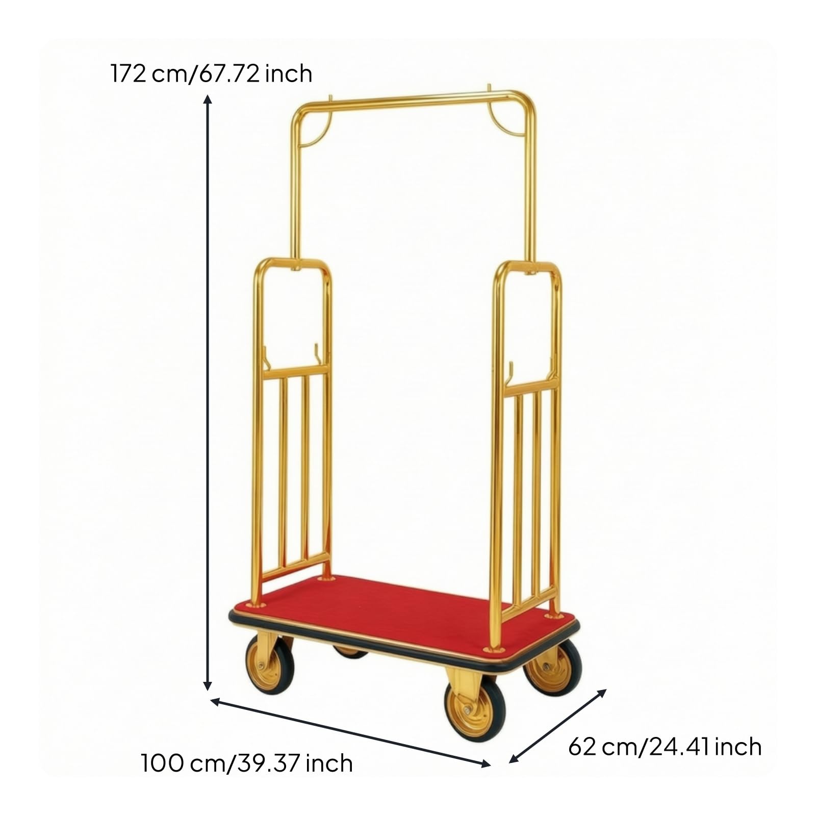 Carro Portaequipajes de Hotel Carrito Maletero Carro de Equipaje Carrito de Botones con Estructura Vertical para Manejo Cómodo y Seguro Adecuado para