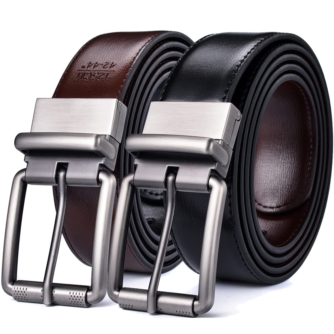 beltox fineBeltox Men's Genuine Leather Reversible Belt 1.25” Rotate Brushed Roller Buckle Gift Box