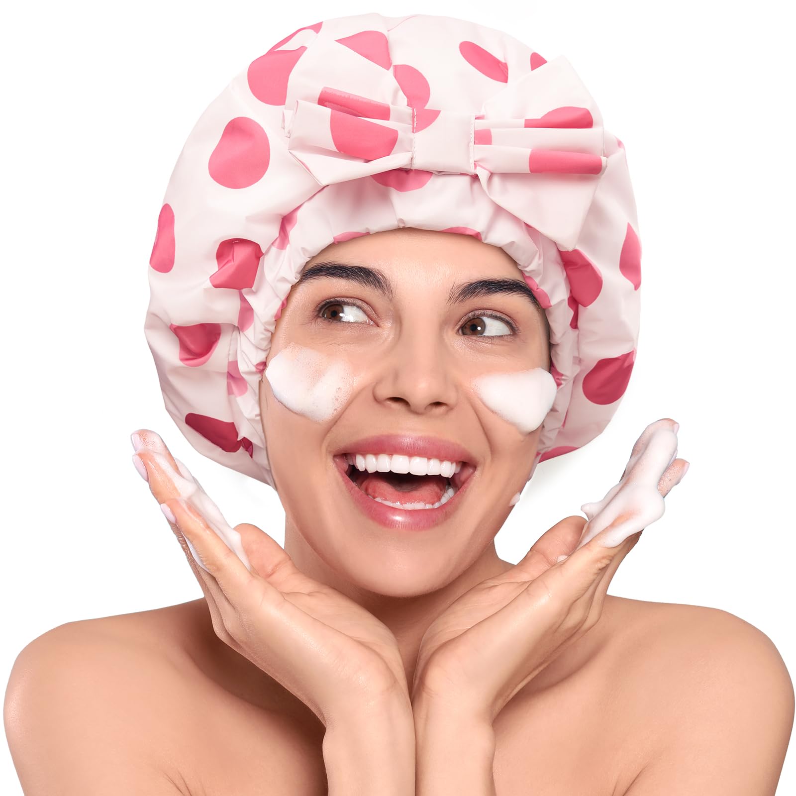 LitBear Luxury Silk Lined Shower Caps for Women Reusable Waterproof, Double Layered Large Bathing Hair Cap with Adjustable Elastic Strap, Non-slip,