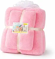 Conjunto 2 Toalhas De Banho Infantil Soft com Toque Extremamente Macio Suave Para Pele do Bebê Recém Nascido com 2 Toalhas Felpudas 70x140 e 35x75 (Rosa Claro)