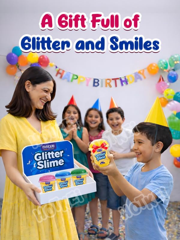 Image of HOTKEI Red Glitter Slime for Kids 3 to 10 Years Super Stretchy, Soft & Smooth Premium Shiny Slime Non-Toxic Sparkle Fun Slimy Toy Birthday & Return Gift for Kids Boys and Girls