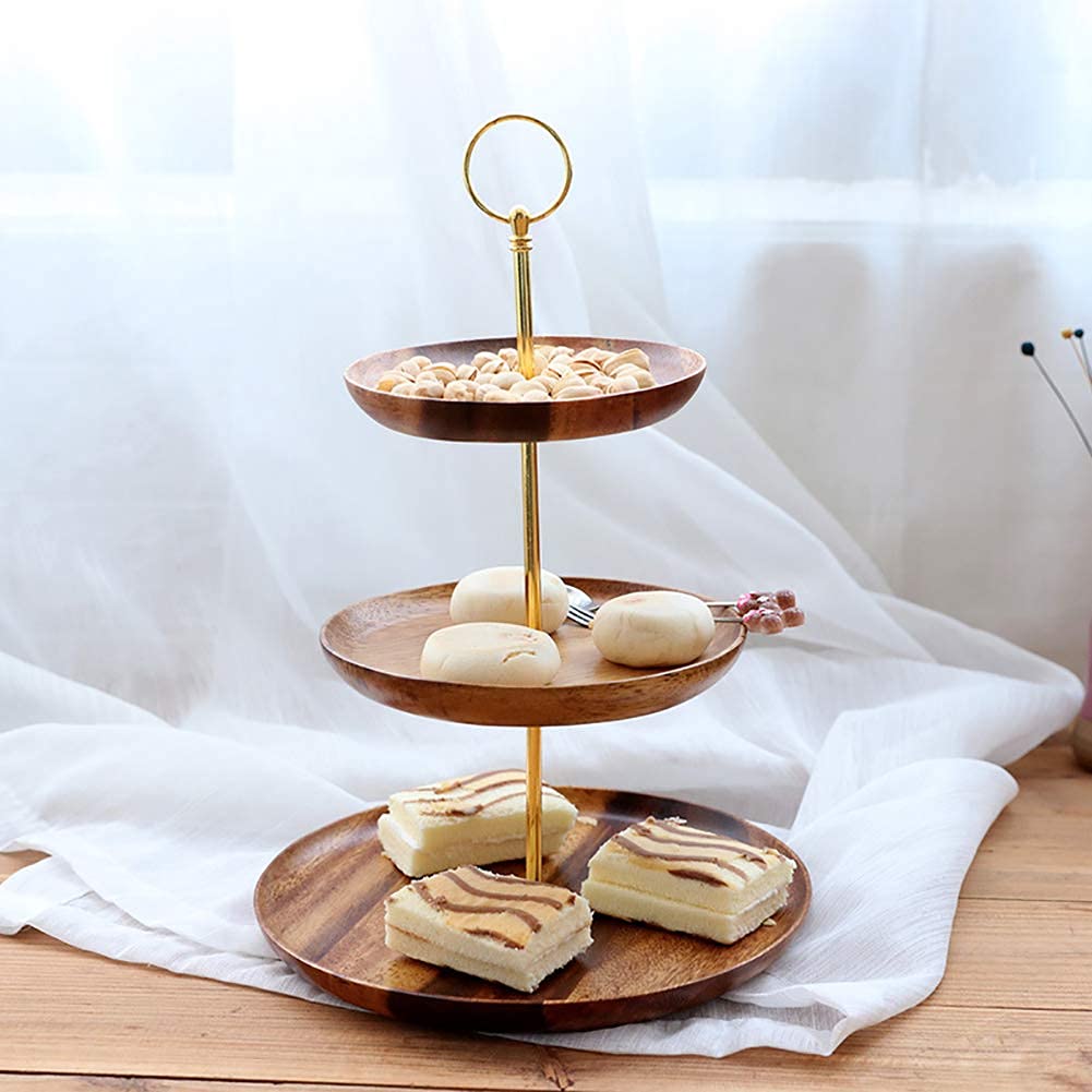 Fruit En Groenten Display 3-etages Fruitschaal – Metalen Etagère In Goud, Lotusblad Design, Voor Fruit, Groenten Of Snacks. Hoogte 47 Cm. Fruitschaal 3 Laags