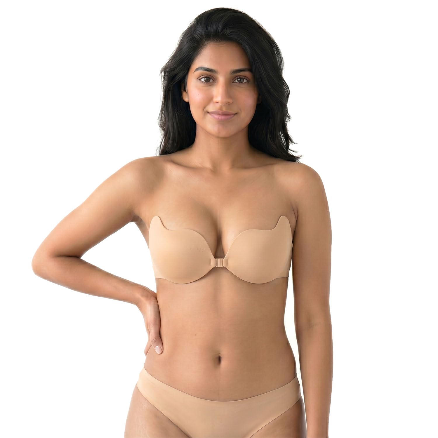 hookup Peach Adhesive Push Up Bra for Women - Invisible Backless Mango Shape Bra with Front Closure and Padded Support for Deep Neck Dresses, Gift for Girlfriend, Wide, Bride-picture-14