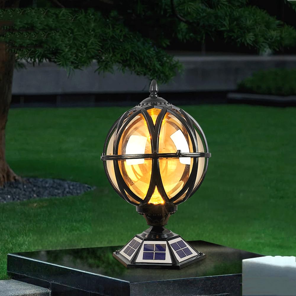 HZWJIA Solar Pillar Lamp 3000K Luxury LED Fence Deck Pillar Lights Outdoor IP65 Waterproof Pillar Head Lamp Bronze Outdoor Waterproof Solar Pillar Lamp for Villa Courtyard Post Light Diagonally 9.2in