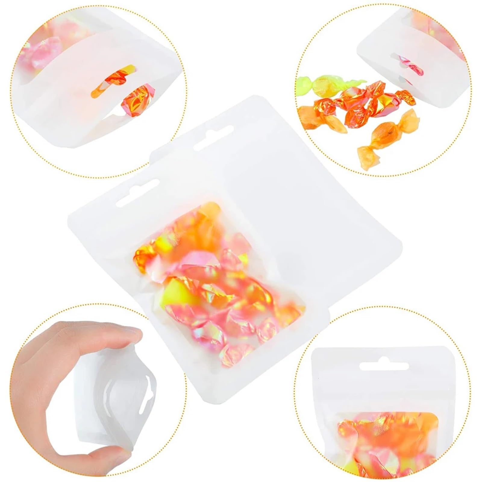 Sacchetti con chiusura a zip, Confezione da 100 sacchetti piatti con chiusura a zip, fogli di alluminio bianchi x cm(9x16cm)