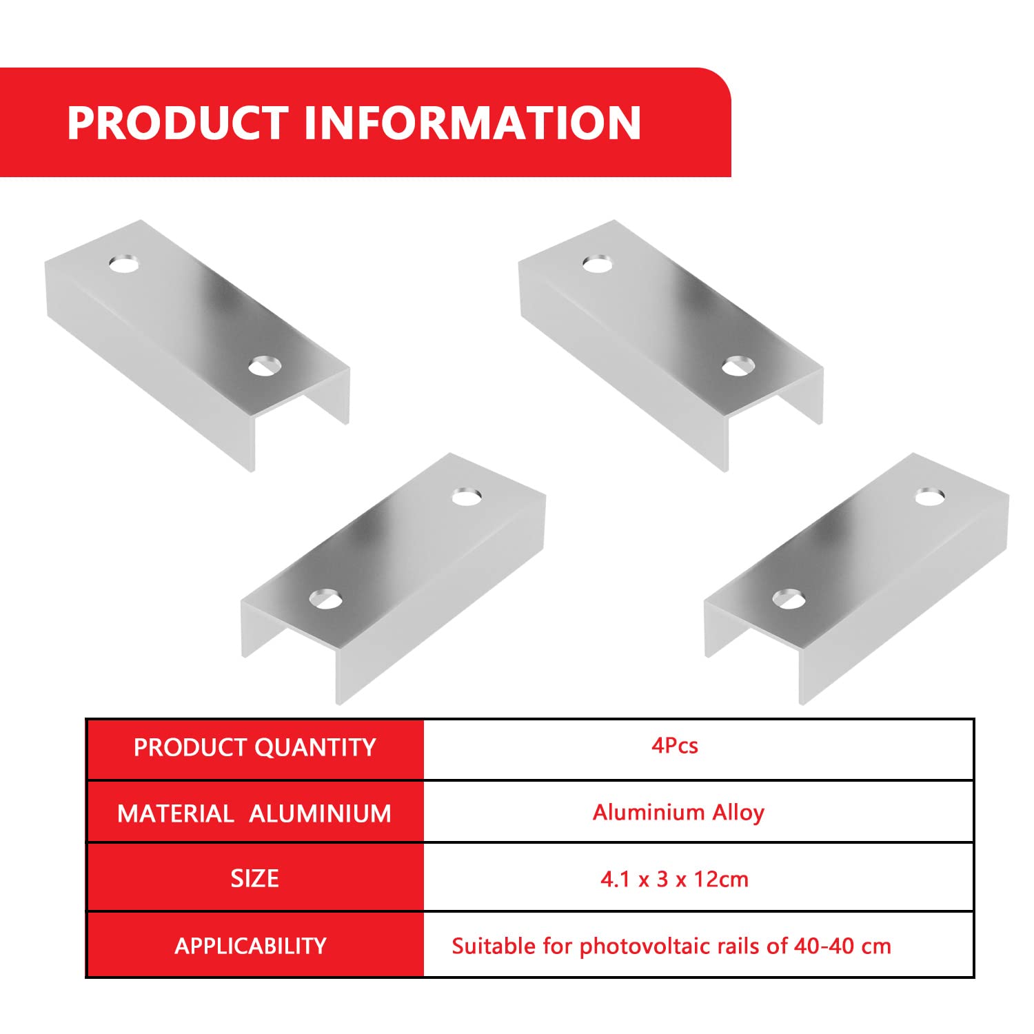Connecteur de rail pour panneau solaire pour profilé en aluminium 40 x 40 mm C Connecteur de profilé en aluminium alliage Ensemble de montage pour module solaire PV Photovoltaïque Rail de montage, 43