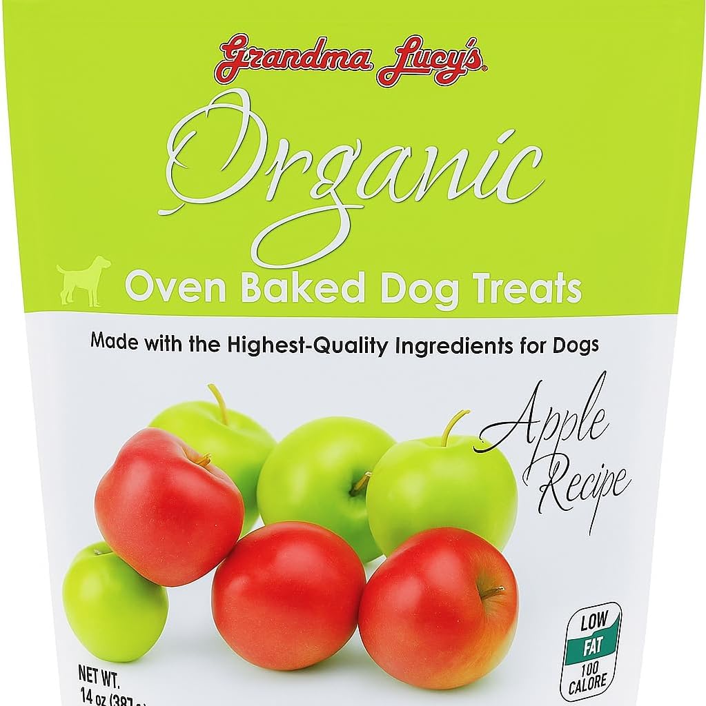 Grandma Lucy’s Organic Oven-Baked Dog Treats – Apple Recipe, 14 oz (Pack of 3) | All-Natural, GMO-Free, Human-Grade Ingredients, Crunchy Healthy Snack for Dogs