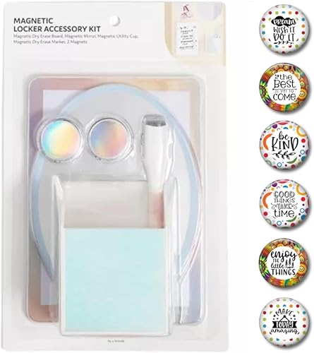 Kit de taquilla bohemia espejo, pizarra blanca, vaso de lápices, bolígrafo e imanes inspiradores (Lucent Dreams - Kit de 12 piezas)