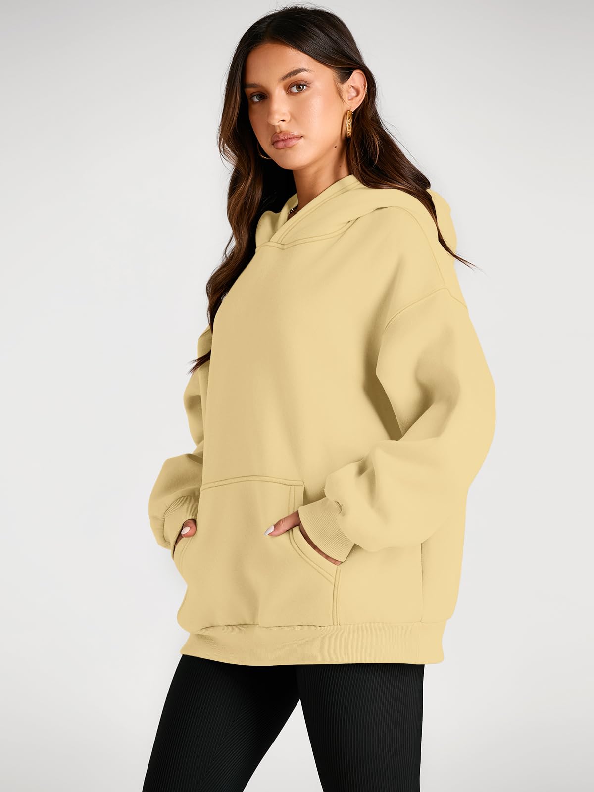 Trendy Queen Womens Oversized Hoodies Fleece Sweatshirts Fall Fashion Pullover Sweaters Winter Clothes: Light Yellow X-Small