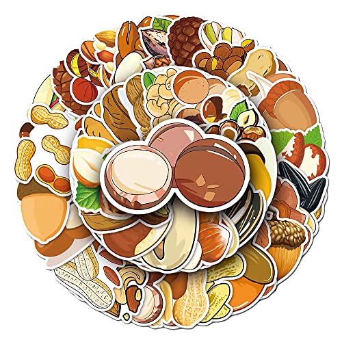 Nuts(Peanut Pecan Melon Seed) Stickers Vinyl Stickers for Kids Boys Girls|50 Pcs|Popular Stickers for Laptop Water Bottle Hydroflask Luggage Bike Computer Phone Tablet,Cartoon Waterproof Decals(Nuts)