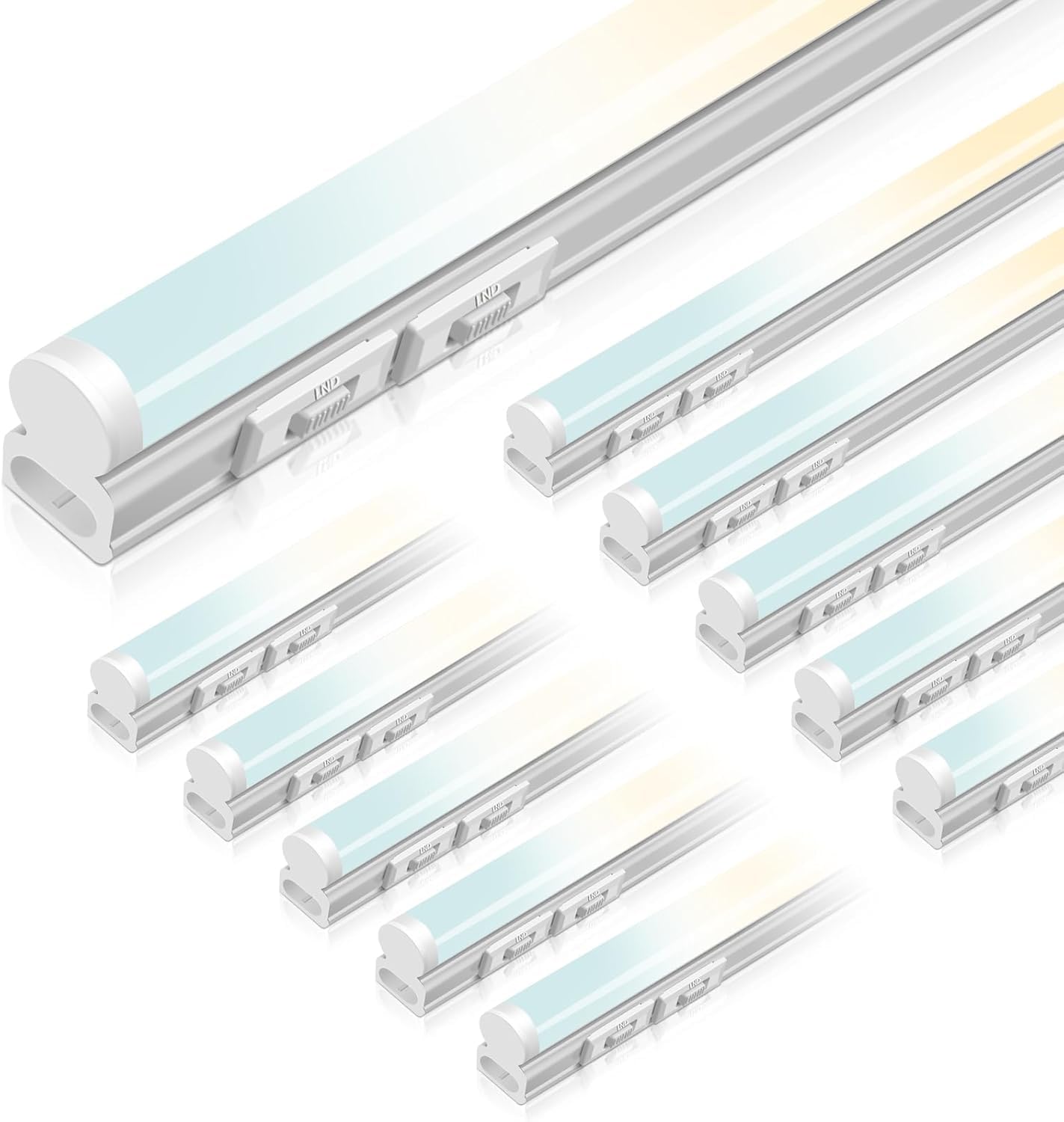 ALUSSO 10 Pack 4FT LED T5 Shop Lights – Linkable Integrated Fixture, 2100LM, 3‑Color Selectable, 3000K/4000K/6500K Adjustable Color Temperature, Corded Electric T5 Single Fixture for Garage/Workshop